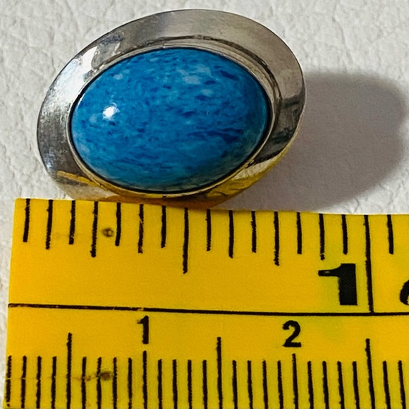 NAVAJO Sterling Silver BLUE DENIM LAPIS Large Oval Concho EARRINGS - Picture 4 of 6